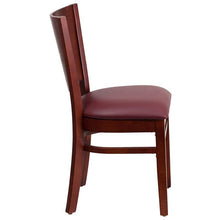 Load image into Gallery viewer, Lacey Series Solid Back Mahogany Wood Restaurant Chair - Burgundy Vinyl Seat