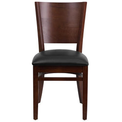Walnut Wood Restaurant Chair - Black Vinyl Seat 