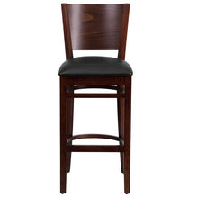 Load image into Gallery viewer, LACEY Series Solid Back Walnut Wood Restaurant Barstool - Black Vinyl Seat