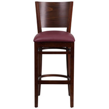 Load image into Gallery viewer, LACEY Series Solid Back Walnut Wood Restaurant Barstool - Burgundy Vinyl Seat