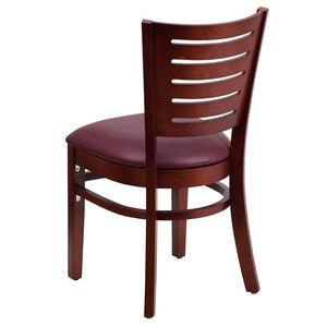 Darby Series Slat Back Mahogany Wood Restaurant Chair - Burgundy Vinyl Seat