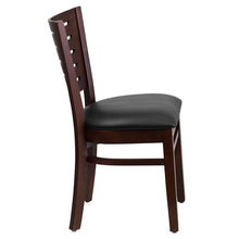 Load image into Gallery viewer, Darby Series Slat Back Walnut Wood Restaurant Chair - Black Vinyl Seat