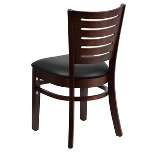 Darby Series Slat Back Walnut Wood Restaurant Chair - Black Vinyl Seat