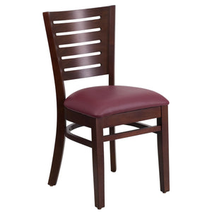 Darby Series Slat Back Walnut Wood Restaurant Chair - Burgundy Vinyl Seat