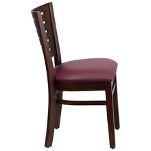 Load image into Gallery viewer, Darby Series Slat Back Walnut Wood Restaurant Chair - Burgundy Vinyl Seat