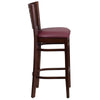 DARBY Series Slat Back Walnut Wood Restaurant Barstool - Burgundy Vinyl Seat