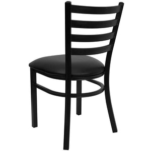Flash Furniture HERCULES Series Black Ladder Back Metal Restaurant Chair - Black Vinyl Seat