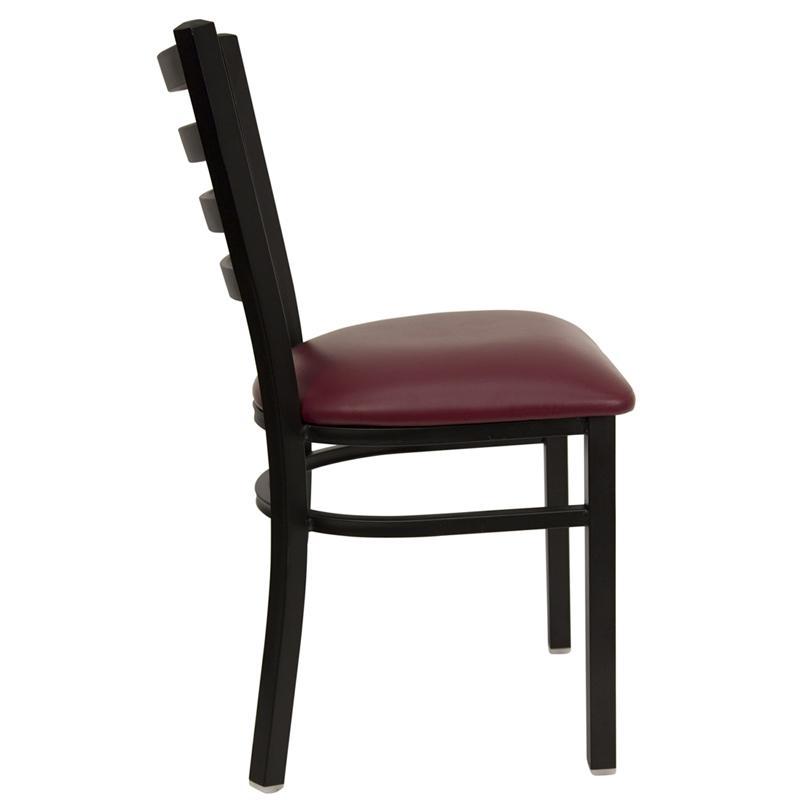 Heavy Duty Black Ladder Back Metal Restaurant Chair - Burgundy Vinyl Seat 4