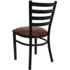 Heavy Duty Black Ladder Back Metal Restaurant Chair - Burgundy Vinyl Seat 2