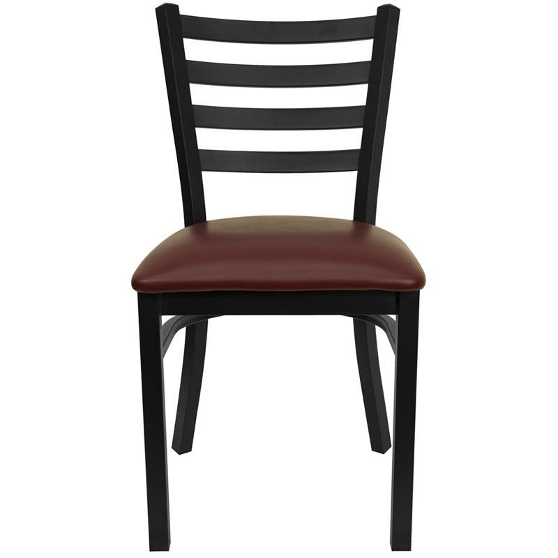 Heavy Duty Black Ladder Back Metal Restaurant Chair - Burgundy Vinyl Seat 3