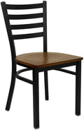 Heavy Duty Black Ladder Back Metal Restaurant Chair - Cherry Wood Seat