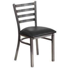 Load image into Gallery viewer, HERCULES Series Clear Coated Ladder Back Metal Restaurant Chair - Black Vinyl Seat