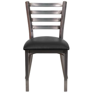 HERCULES Series Clear Coated Ladder Back Metal Restaurant Chair - Black Vinyl Seat