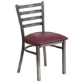 Heavy Duty Clear Coated Ladder Back Metal Restaurant Chair - Burgundy Vinyl Seat