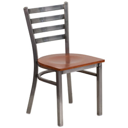 HERCULES Series Clear Coated Ladder Back Metal Restaurant Chair - Cherry Wood Seat