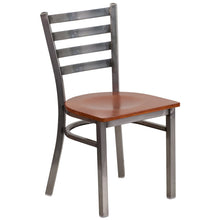 Load image into Gallery viewer, HERCULES Series Clear Coated Ladder Back Metal Restaurant Chair - Cherry Wood Seat