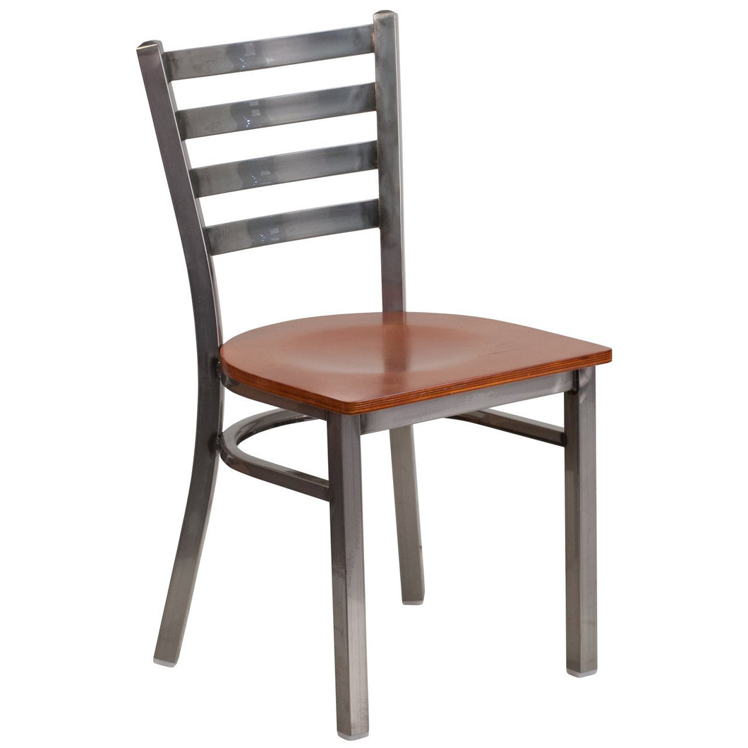 HERCULES Series Clear Coated Ladder Back Metal Restaurant Chair - Cherry Wood Seat