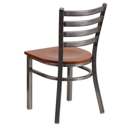 Heavy Duty Clear Coated Ladder Back Metal Restaurant Chair - Cherry Wood Seat - Back