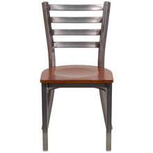 Load image into Gallery viewer, HERCULES Series Clear Coated Ladder Back Metal Restaurant Chair - Cherry Wood Seat