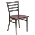 Heavy Duty Clear Coated Ladder Back Metal Restaurant Chair - Mahogany Wood Seat