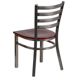 Heavy Duty Clear Coated Ladder Back Metal Restaurant Chair - Mahogany Wood Seat - Back