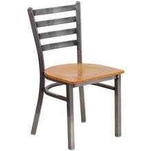 Load image into Gallery viewer, HERCULES Series Clear Coated Ladder Back Metal Restaurant Chair - Natural Wood Seat