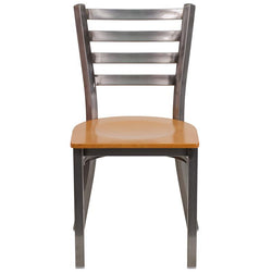 Heavy Duty Clear Coated Ladder Back Metal Restaurant Chair - Natural Wood Seat - Front