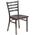 Heavy Duty Clear Coated Ladder Back Metal Restaurant Chair - Walnut Wood Seat