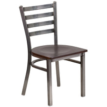 Load image into Gallery viewer, HERCULES Series Clear Coated Ladder Back Metal Restaurant Chair - Walnut Wood Seat