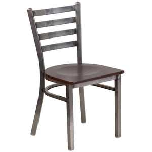HERCULES Series Clear Coated Ladder Back Metal Restaurant Chair - Walnut Wood Seat