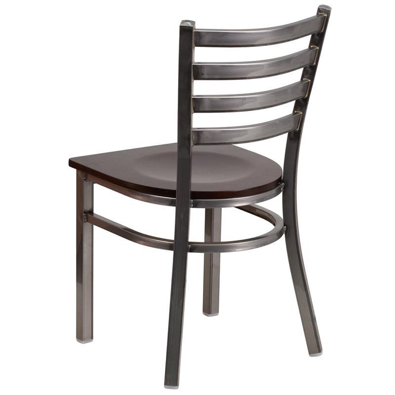 Heavy Duty Clear Coated Ladder Back Metal Restaurant Chair - Walnut Wood Seat - BAck