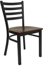 Load image into Gallery viewer, HERCULES Series Black Ladder Back Metal Restaurant Chair - Mahogany Wood Seat