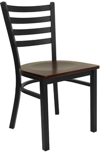 HERCULES Series Black Ladder Back Metal Restaurant Chair - Mahogany Wood Seat