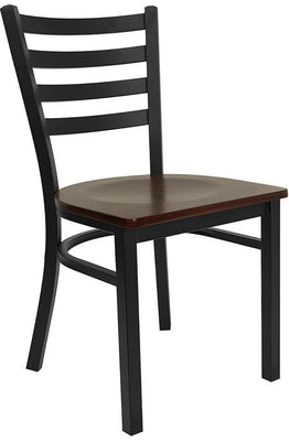 Heavy Duty Black Ladder Back Metal Restaurant Chair - Mahogany Wood Seat