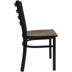 Metal Restaurant Chair - Mahogany Wood Seat