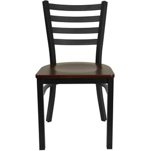 HERCULES Series Black Ladder Back Metal Restaurant Chair - Mahogany Wood Seat