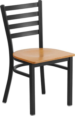 Heavy Duty Black Ladder Back Metal Restaurant Chair - Natural Wood Seat