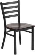Heavy Duty Black Ladder Back Metal Restaurant Chair - Walnut Wood Seat
