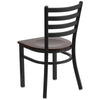 Heavy Duty Black Ladder Back Metal Restaurant Chair - Walnut Wood Seat - BAck