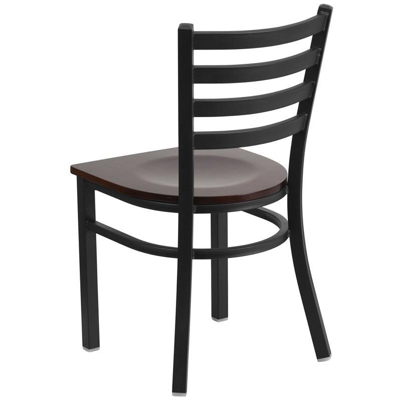 Heavy Duty Black Ladder Back Metal Restaurant Chair - Walnut Wood Seat - BAck
