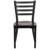 Heavy Duty Black Ladder Back Metal Restaurant Chair - Walnut Wood Seat - Front