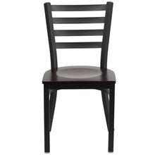 Load image into Gallery viewer, Heavy Duty Black Ladder Back Metal Restaurant Chair - Walnut Wood Seat - Front