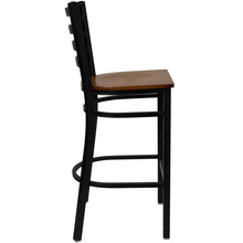 Load image into Gallery viewer, HERCULES Series Black Ladder Back Metal Restaurant Barstool - Cherry Wood Seat