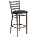 Heavy Duty Clear Coat Ladder Back Metal Restaurant Barstool with Black Vinyl Seat