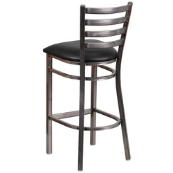 Heavy Duty Clear Coat Ladder Back Metal Restaurant Barstool with Black Vinyl Seat - Back