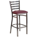 Heavy Duty Clear Coated Ladder Back Metal Restaurant Barstool - Burgundy Vinyl Seat