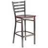 HERCULES Series Clear Coated Ladder Back Metal Restaurant Barstool - Mahogany Wood Seat