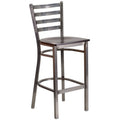 Heavy Duty Clear Coated Ladder Back Metal Restaurant Barstool - Walnut Wood Seat