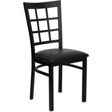 Load image into Gallery viewer, HERCULES Series Black Window Back Metal Restaurant Chair - Black Vinyl Seat