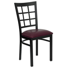 Load image into Gallery viewer, HERCULES Series Black Window Back Metal Restaurant Chair - Burgundy Vinyl Seat